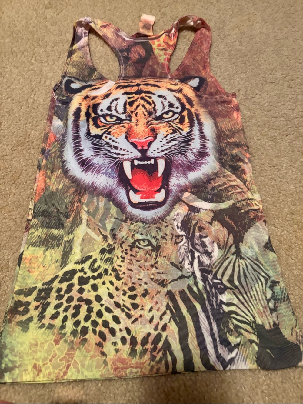Vintage Y2K Jungle Safari Animal Print Tank Top Tiger Leopard Zebra OS